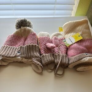 Winter hat, scarf, and gloves